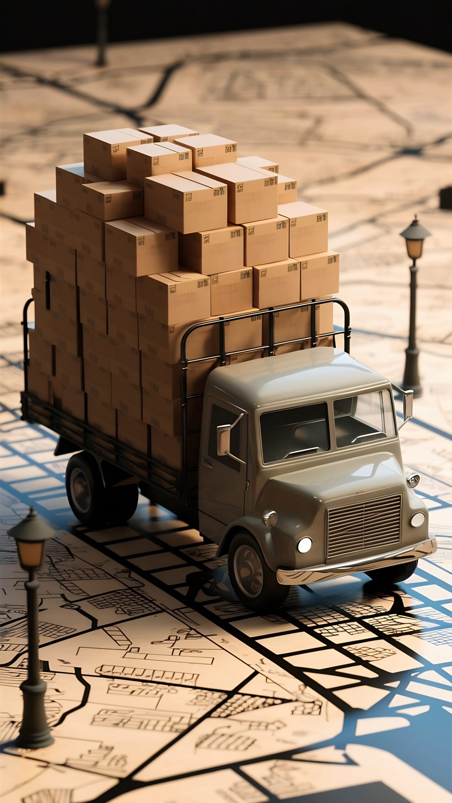 3d-truck-with-cardboard-boxes-paper-city-map