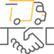 Εικονίδιο συνεργασίας logistics – φορτηγό και χειραψία συμβολίζουν συνεργασία και υποστήριξη μέσω της πλατφόρμας Mydema