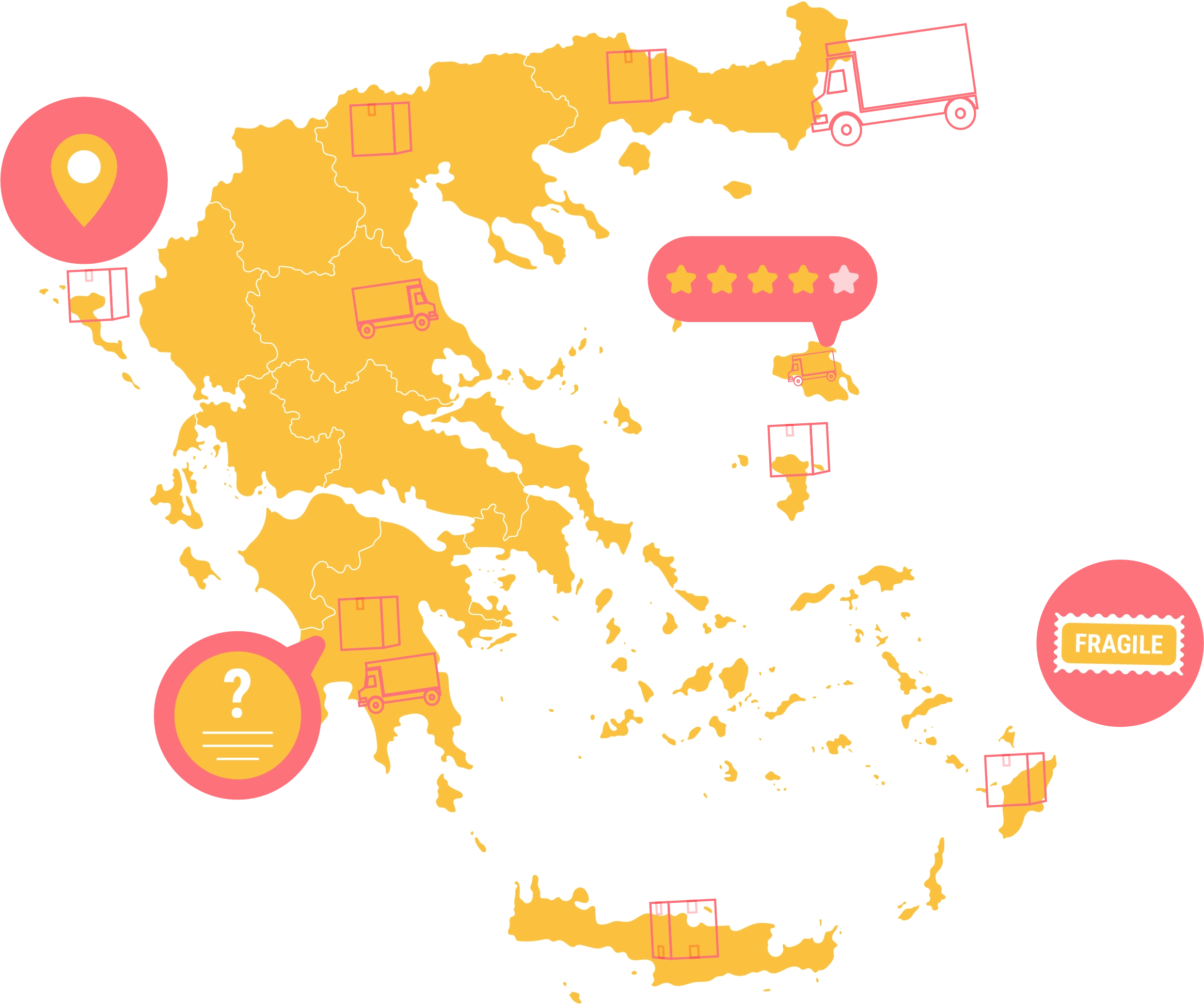 Χάρτης της Ελλάδας με εικονίδια
